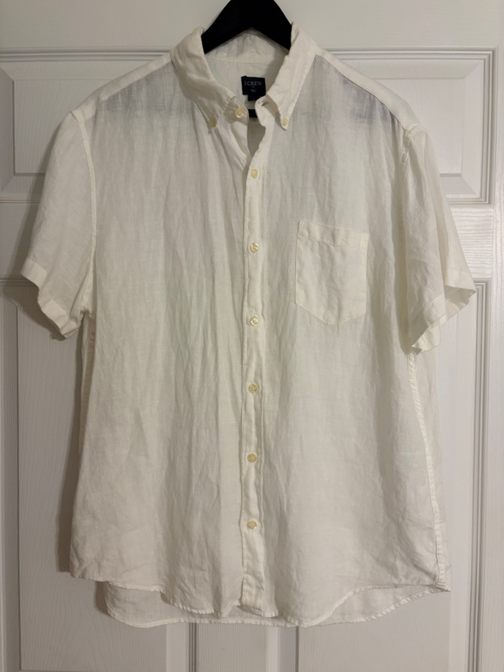 J.CREW Men's Linen Short Sleeve Shirt - White - Large